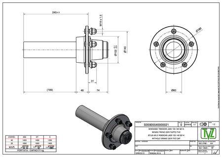 Hub & Spindle Assembly, 5 Bolts, Load Capacity 3,600 lb, Round spindle, EU - European standard, Heavy duty - AG Machinery Depot