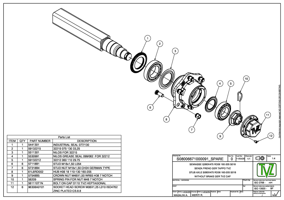 Hub & Spindle Assembly, 6 Bolts, Load Capacity 11,000 lb, Square spindle, EU - European standard, Heavy duty - AG Machinery Depot