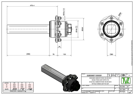 Hub & Spindle Assembly, 6 Bolts, Load Capacity 11,000 lb, Square spindle, EU - European standard, Heavy duty - AG Machinery Depot
