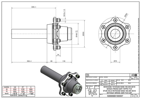 Hub & Spindle Assembly, 6 Bolts, Load Capacity 9,300 lb, Round spindle, EU - European standard, Heavy duty - AG Machinery Depot