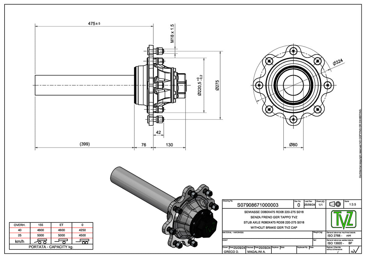 Hub & Spindle Assembly, 8 Bolts, Load Capacity 11,000 lb, Round spindle EU - European standard, Heavy duty - AG Machinery Depot