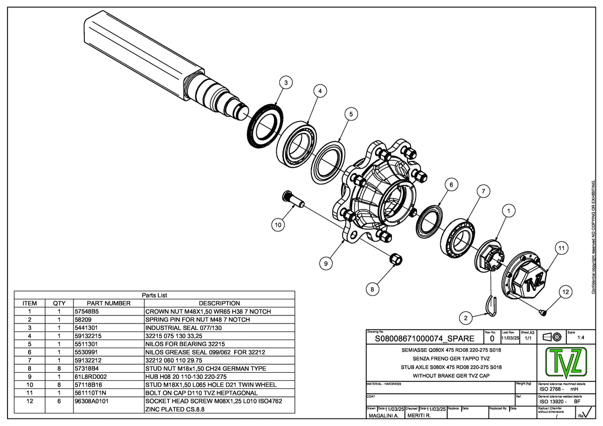 Hub & Spindle Assembly, 8 Bolts, Load Capacity 11,000 lb, Square spindle, EU - European standard, Heavy duty - AG Machinery Depot
