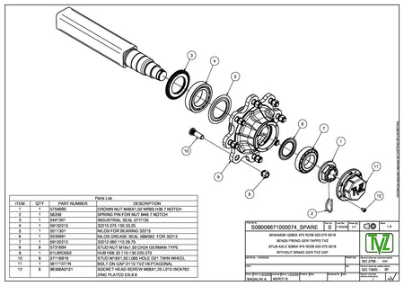 Hub & Spindle Assembly, 8 Bolts, Load Capacity 11,000 lb, Square spindle, EU - European standard, Heavy duty - AG Machinery Depot
