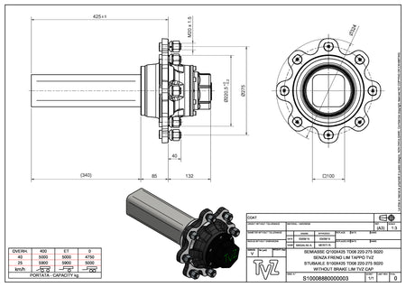 Hub & Spindle Assembly, 8 Bolts, Load Capacity 13,000 lb, Square spindle, EU - European standard, Heavy duty - AG Machinery Depot