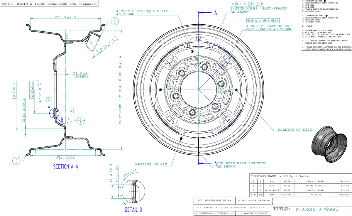 Implement Wheel 9.00X15.3, 6 holes - AG Machinery Depot