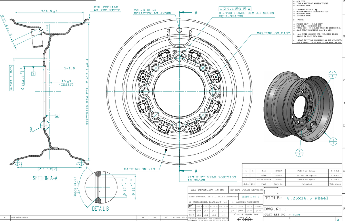 Skid steer Wheel 8.25x16.50, 8 holes - AG Machinery Depot