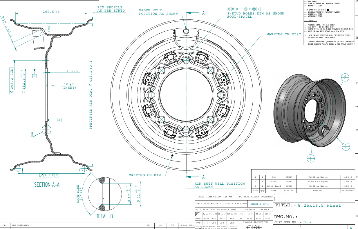 Skid steer Wheel 8.25x16.50, 8 holes - AG Machinery Depot