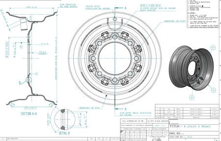 Skid steer Wheel 8.25x16.50, 8 holes - AG Machinery Depot