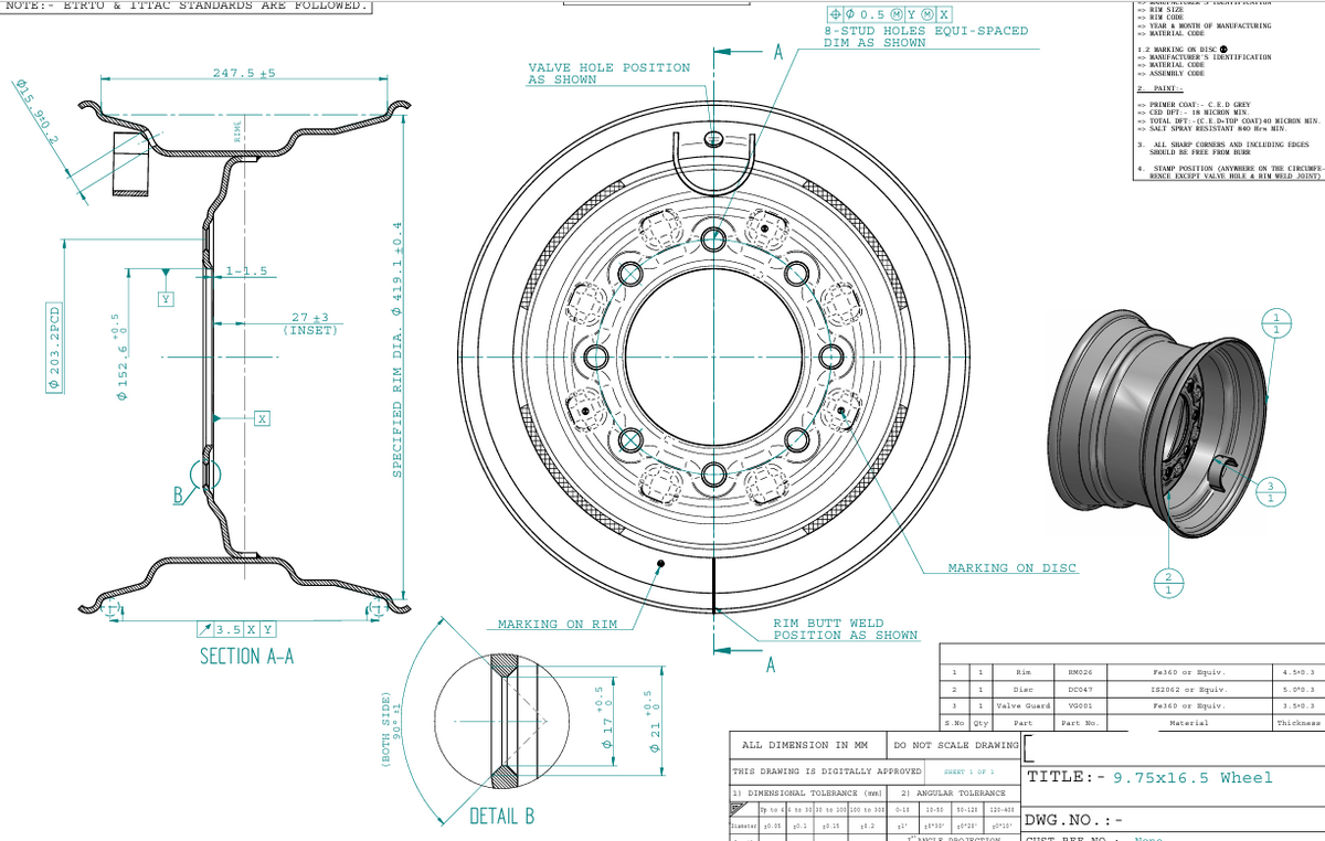 Skid Steer Wheel 9.75x16.50, 8 holes - AG Machinery Depot