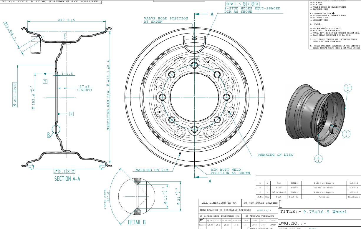 Skid Steer Wheel 9.75x16.50, 8 holes - AG Machinery Depot