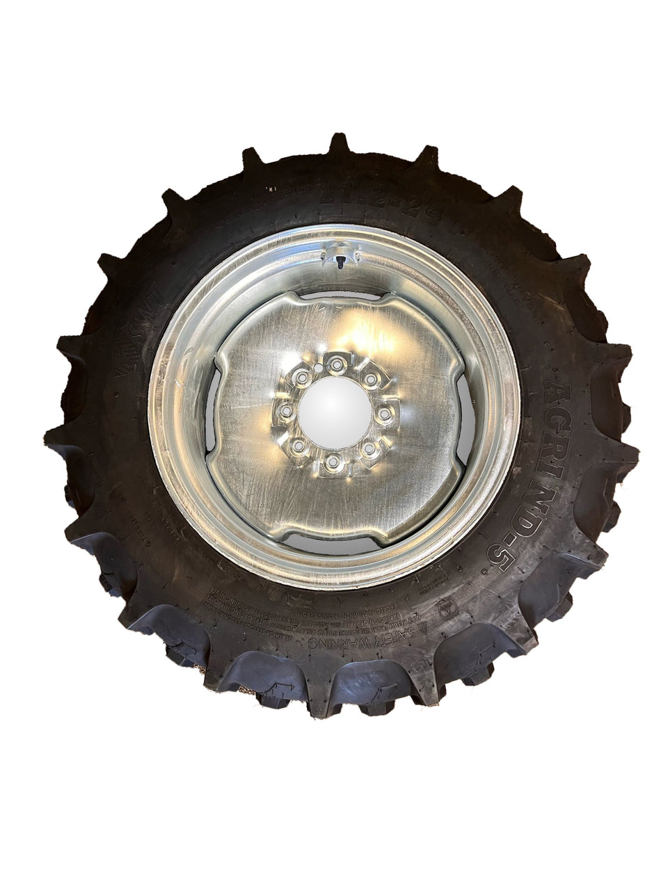 Galvanized Wheel and Tire Assembly: 11.2-24, PR - 8, TL Tire, 8 Holes Wheel, For Center Pivot Irrigation Systems - AG Machinery Depot