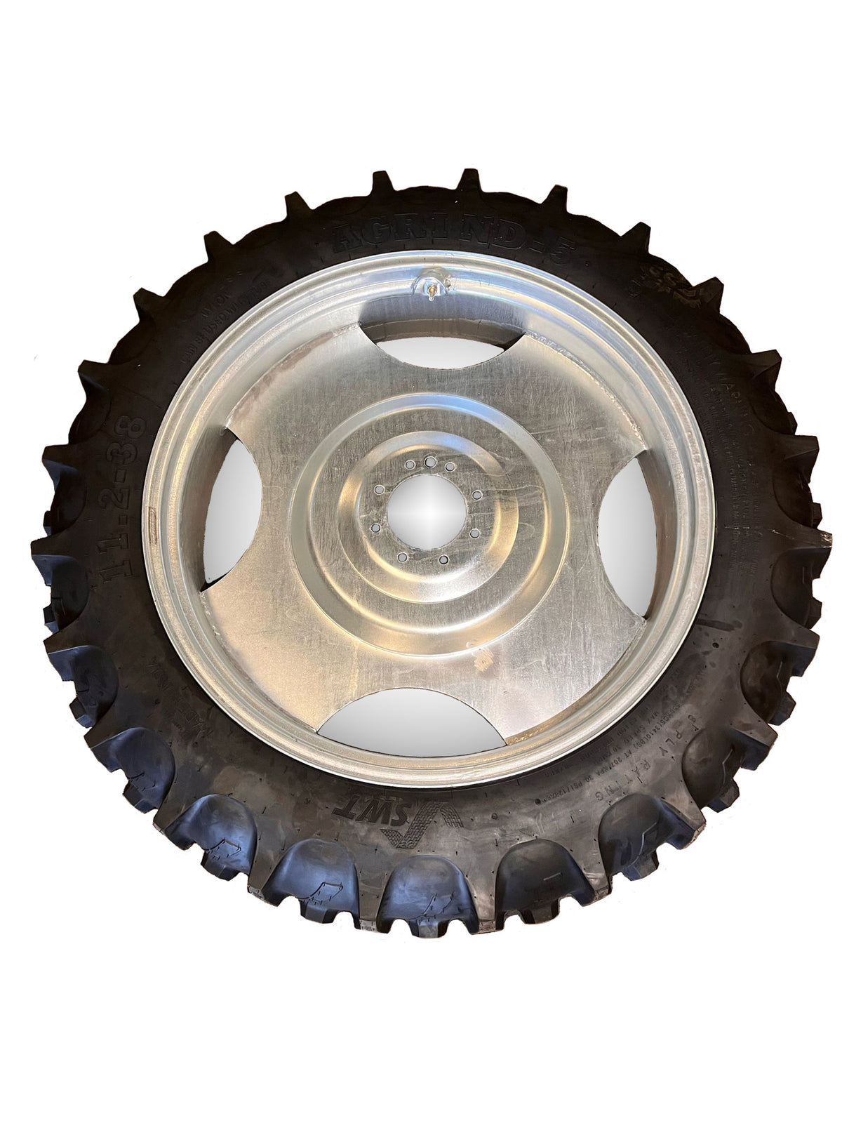 Galvanized Wheel and Tire Assembly: 11.2-38, PR - 8, TL Tire, 8 Holes Wheel, For Center Pivot Irrigation Systems - AG Machinery Depot