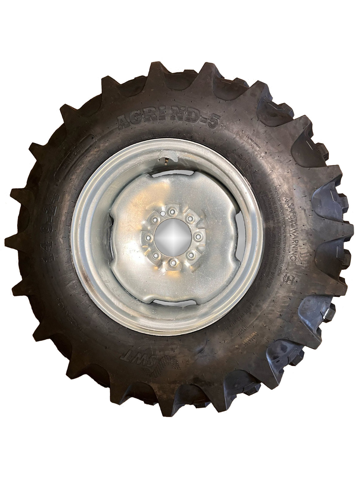 Galvanized Wheel and Tire Assembly: 14.9-24, PR - 8, TL Tire, 8 Holes Wheel, For Center Pivot Irrigation Systems - AG Machinery Depot