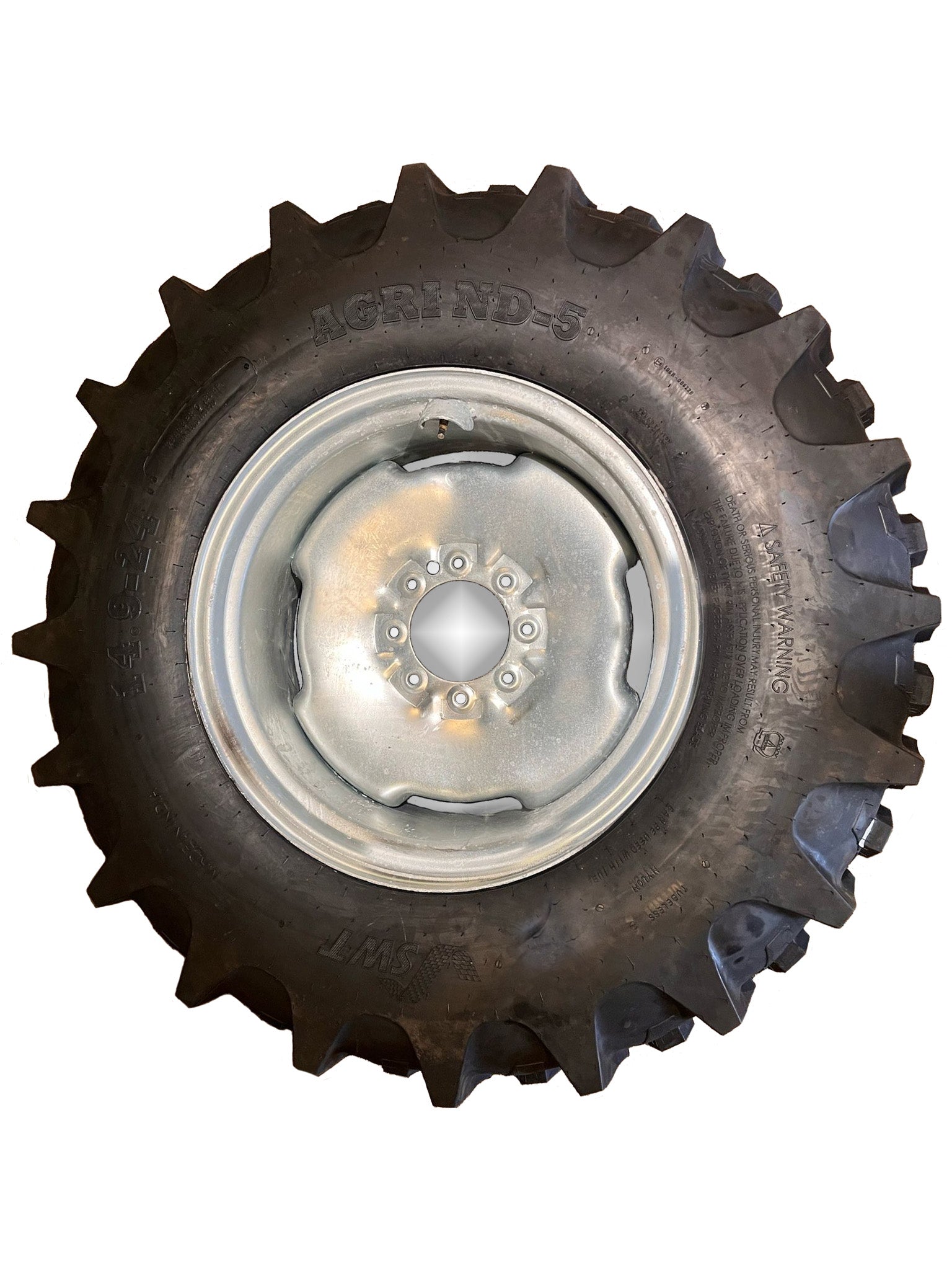 Galvanized Wheel and Tire Assembly: 14.9-24, PR - 8, TL Tire, 8 Holes Wheel, For Center Pivot Irrigation Systems - AG Machinery Depot